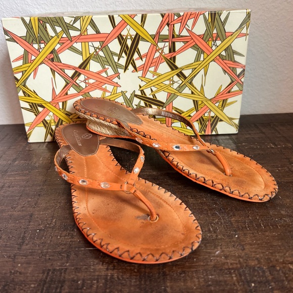 Y2K Cole Haan Dava Thong Orange (Topaz) Leather Clear Stone Embellishment 9.5 - Picture 1 of 8
